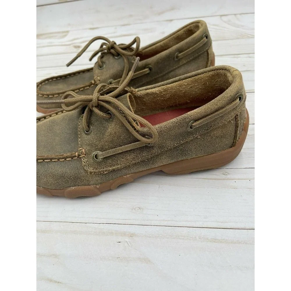 Twisted X Youth 3 M Driving Mocs Lace Up Brown Leather Shoes